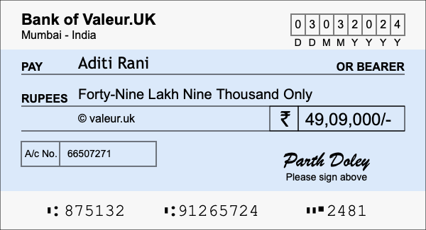 How to write a cheque for 49.09 lakh rupees