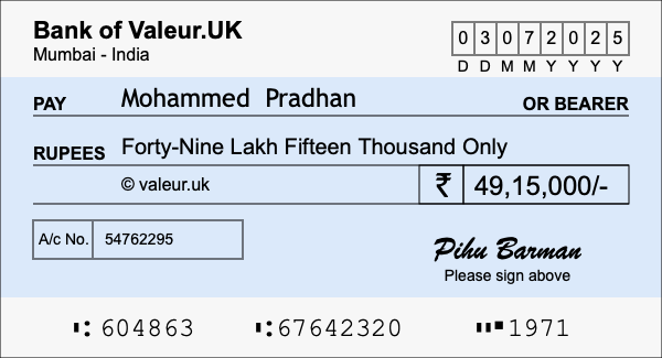How to write a cheque for 49.15 lakh rupees