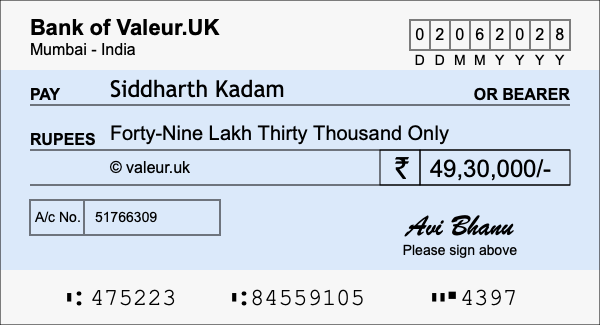 How to write a cheque for 49.3 lakh rupees