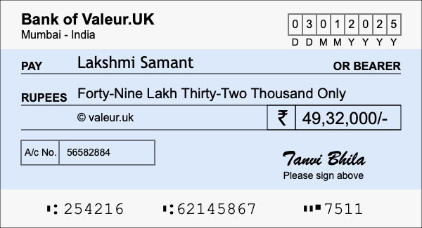 How to write a cheque for 49.32 lakh rupees How to write a cheque for 49.32 lakh rupees
