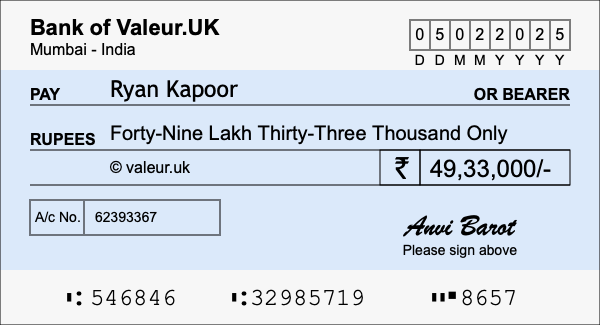 How to write a cheque for 49.33 lakh rupees How to write a cheque for 49.33 lakh rupees