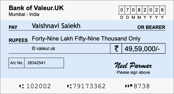 How to write a cheque for 49.59 lakh rupees How to write a cheque for 49.59 lakh rupees