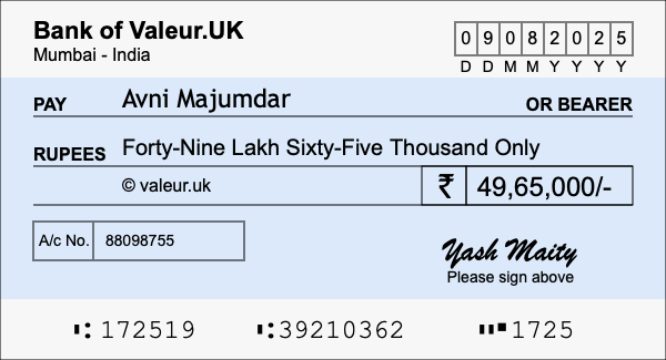 How to write a cheque for 49.65 lakh rupees