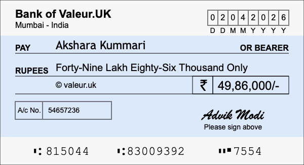 How to write a cheque for 49.86 lakh rupees
