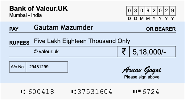 How to write a cheque for 5.18 lakh rupees How to write a cheque for 5.18 lakh rupees