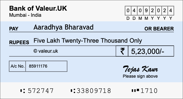 How to write a cheque for 5.23 lakh rupees How to write a cheque for 5.23 lakh rupees
