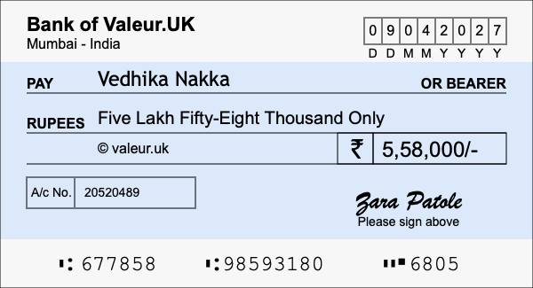 How to write a cheque for 5.58 lakh rupees How to write a cheque for 5.58 lakh rupees