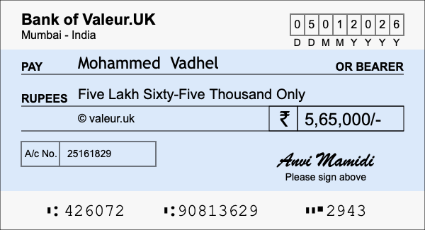 How to write a cheque for 5.65 lakh rupees How to write a cheque for 5.65 lakh rupees