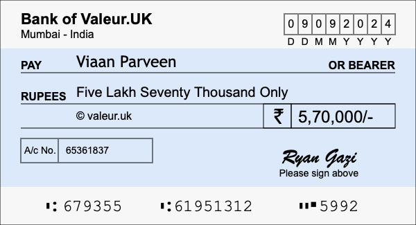 How to write a cheque for 5.7 lakh rupees