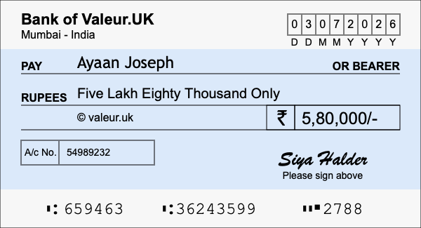 How to write a cheque for 5.8 lakh rupees