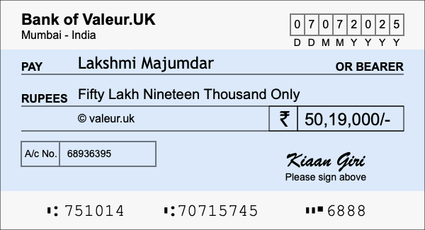 How to write a cheque for 50.19 lakh rupees