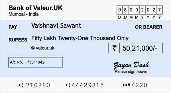 How to write a cheque for 50.21 lakh rupees How to write a cheque for 50.21 lakh rupees