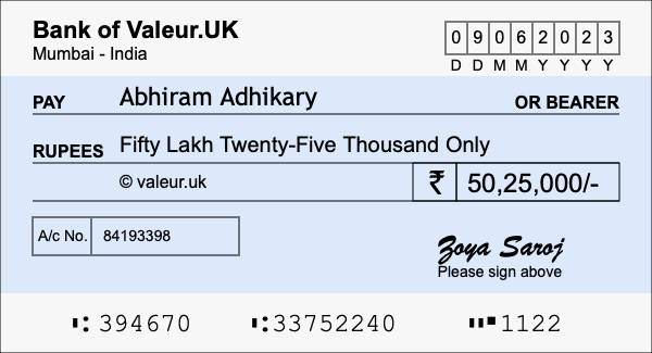 How to write a cheque for 50.25 lakh rupees How to write a cheque for 50.25 lakh rupees