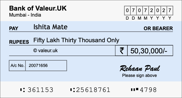 How to write a cheque for 50.3 lakh rupees How to write a cheque for 50.3 lakh rupees