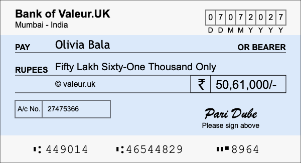 How to write a cheque for 50.61 lakh rupees