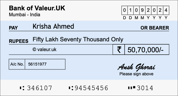 How to write a cheque for 50.7 lakh rupees How to write a cheque for 50.7 lakh rupees