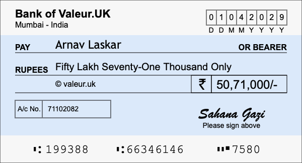How to write a cheque for 50.71 lakh rupees How to write a cheque for 50.71 lakh rupees