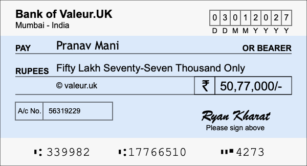 How to write a cheque for 50.77 lakh rupees How to write a cheque for 50.77 lakh rupees