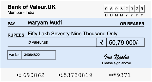 How to write a cheque for 50.79 lakh rupees How to write a cheque for 50.79 lakh rupees