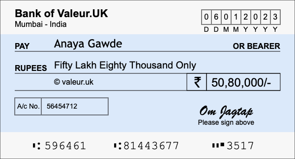 How to write a cheque for 50.8 lakh rupees How to write a cheque for 50.8 lakh rupees
