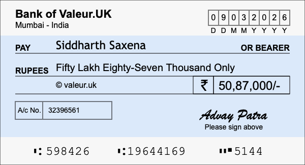 How to write a cheque for 50.87 lakh rupees How to write a cheque for 50.87 lakh rupees