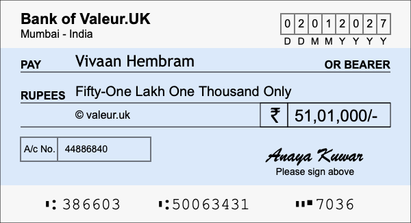 How to write a cheque for 51.01 lakh rupees How to write a cheque for 51.01 lakh rupees