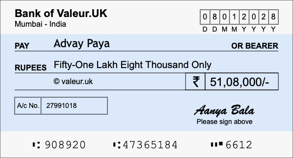 How to write a cheque for 51.08 lakh rupees How to write a cheque for 51.08 lakh rupees