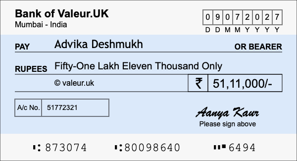 How to write a cheque for 51.11 lakh rupees How to write a cheque for 51.11 lakh rupees