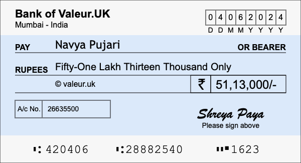 How to write a cheque for 51.13 lakh rupees How to write a cheque for 51.13 lakh rupees