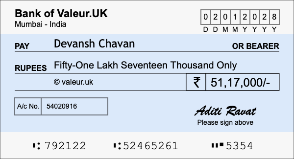 How to write a cheque for 51.17 lakh rupees How to write a cheque for 51.17 lakh rupees