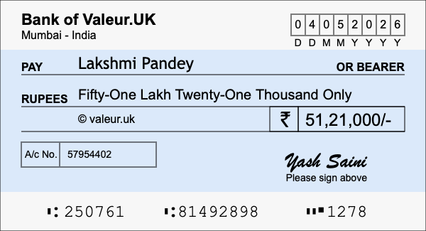 How to write a cheque for 51.21 lakh rupees