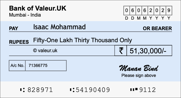 How to write a cheque for 51.3 lakh rupees