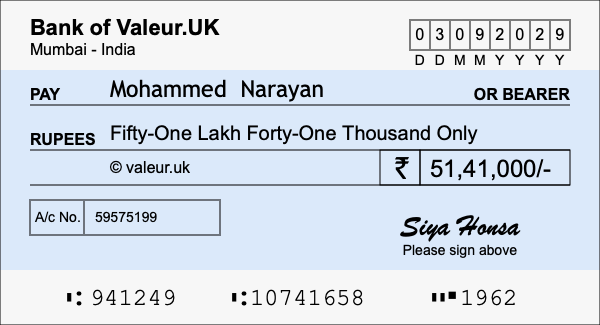How to write a cheque for 51.41 lakh rupees How to write a cheque for 51.41 lakh rupees