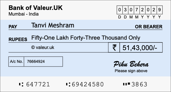 How to write a cheque for 51.43 lakh rupees How to write a cheque for 51.43 lakh rupees