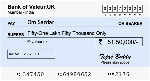 How to write a cheque for 51.5 lakh rupees