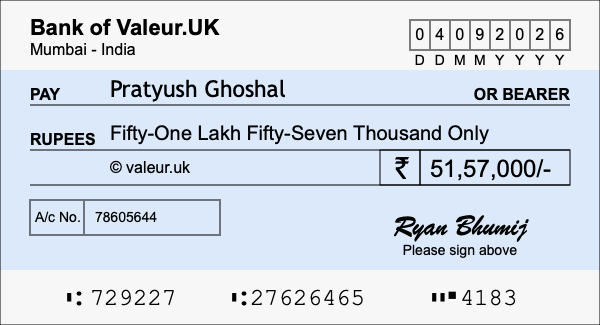 How to write a cheque for 51.57 lakh rupees How to write a cheque for 51.57 lakh rupees