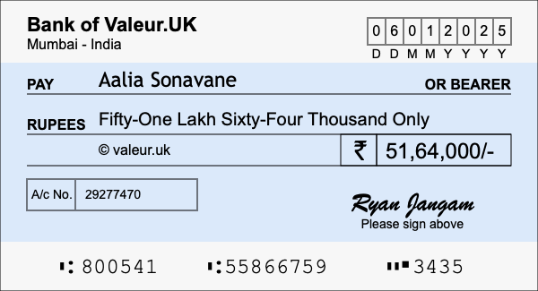 How to write a cheque for 51.64 lakh rupees How to write a cheque for 51.64 lakh rupees