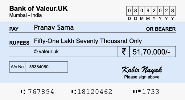 How to write a cheque for 51.7 lakh rupees