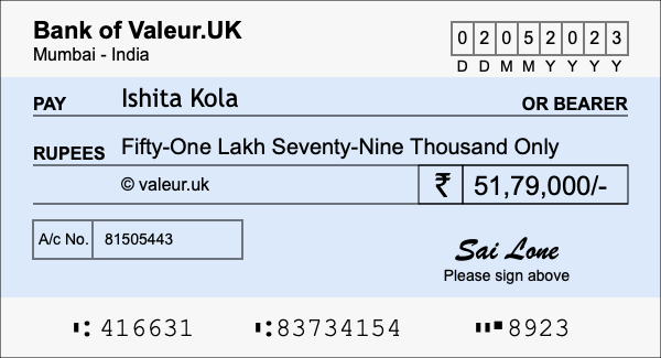 How to write a cheque for 51.79 lakh rupees