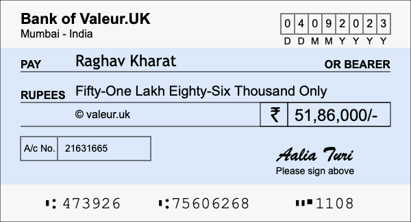 How to write a cheque for 51.86 lakh rupees