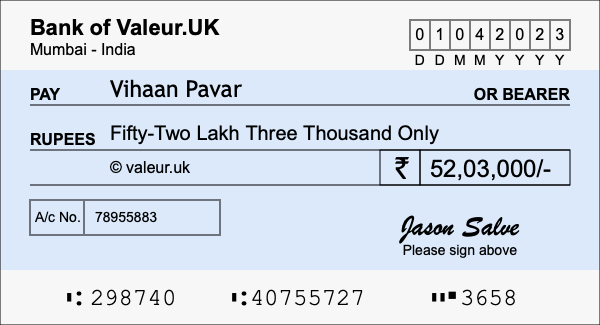 How to write a cheque for 52.03 lakh rupees How to write a cheque for 52.03 lakh rupees
