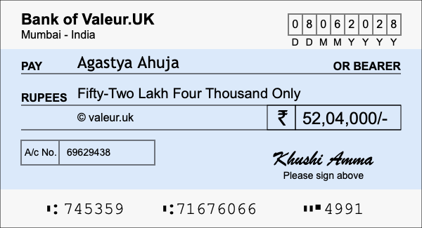 How to write a cheque for 52.04 lakh rupees How to write a cheque for 52.04 lakh rupees