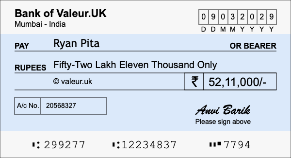 How to write a cheque for 52.11 lakh rupees