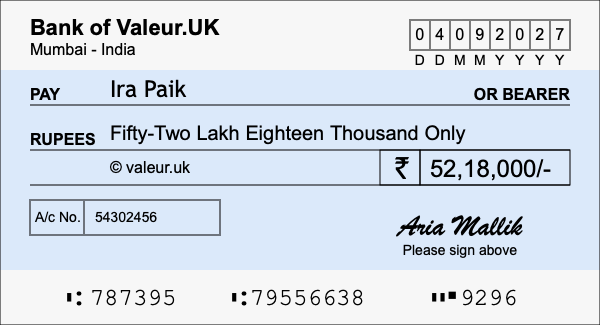 How to write a cheque for 52.18 lakh rupees How to write a cheque for 52.18 lakh rupees