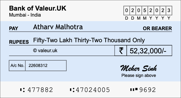How to write a cheque for 52.32 lakh rupees How to write a cheque for 52.32 lakh rupees