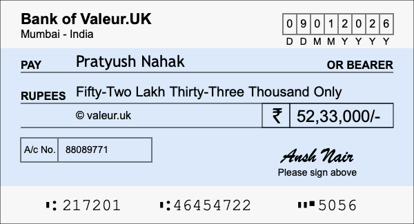How to write a cheque for 52.33 lakh rupees How to write a cheque for 52.33 lakh rupees