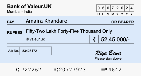 How to write a cheque for 52.45 lakh rupees
