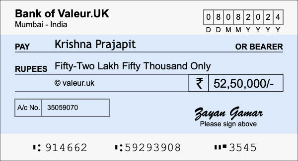 How to write a cheque for 52.5 lakh rupees
