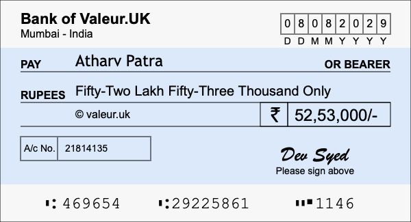 How to write a cheque for 52.53 lakh rupees