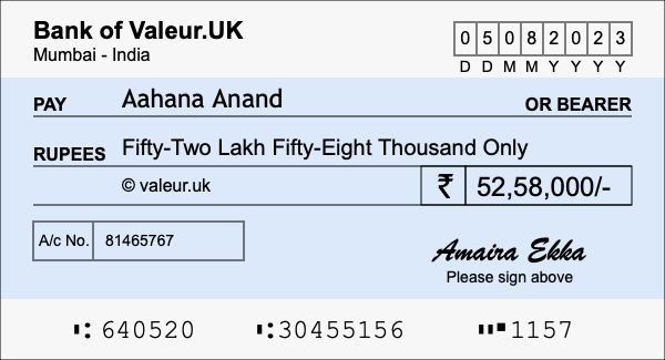 How to write a cheque for 52.58 lakh rupees How to write a cheque for 52.58 lakh rupees